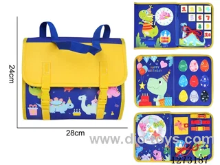 Montessori Early Learning for Kids - Felt Dinosaur Blue Backpack Quiet Book (4 pages)