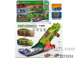 Transforming Dinosaur Storage Track Set + 2 Metal Cars + 1 Launcher