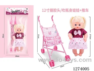 12-inch vinyl-headed doll + stroller