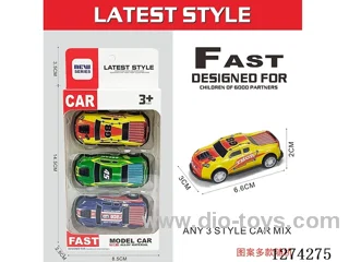 3PCS pull back tin car