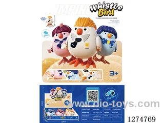 Wind-Up Bouncy Bird with Whistle - White, Pink, Blue