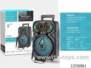 Audio - Single 8-inch speaker, charging cable, wired microphone