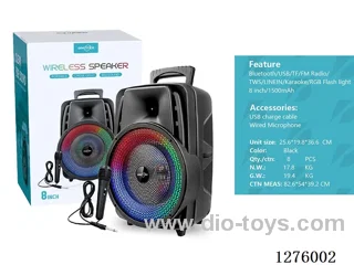 Audio - Single 8-inch speaker, charging cable, wired microphone