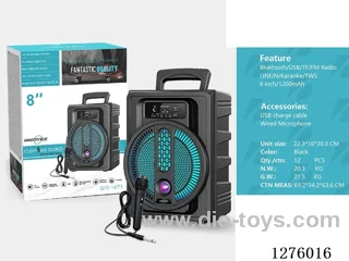Audio - Single 8-inch speaker, charging cable, wired microphone