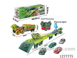 Multifunctional Transformable Storage Inertia Launch Dinosaur Car with 3 pull back metal cars 2 mixed