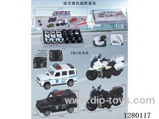 City Motorcycle Off-Road Inertia Police Car Model (Openable Doors) (2 Models, 2 Colors) 12PCS