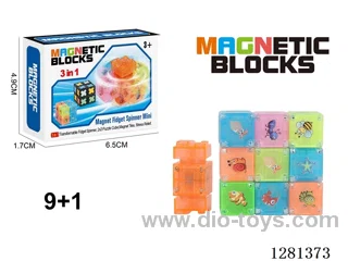Solid-Color Glow-in-the-Dark Magnetic Spinner (4 Styles, 4 Colors) (Yellow + Green + Blue + Pink) 9 Magnetic Blocks + 1 Spinner