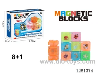 Solid-Color Glow-in-the-Dark Magnetic Spinner (4 Styles, 4 Colors) (Yellow + Green + Blue + Pink) 8 Magnetic Blocks + 1 Spinner