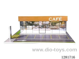 1:64 Coffee Shop Model Scene Car Display and Storage