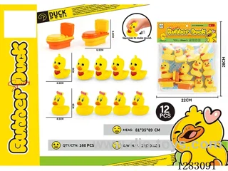 Vinyl BB Whistle Duck Toy - 5 Male Ducks + 6 Female Ducks + 2 Toilets