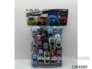 Police Car + Fire Truck Metal pull back Cars + Map (21PCS)