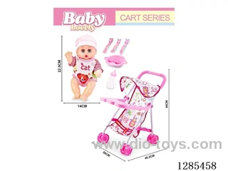 Metal Push Cart with Tray + 10-inch Hollow Doll with music