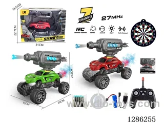 1:16 27MHz RC 7ch 4-Wheel Rock Crawler + RC Soft Cannon + Mist Sprayer + One-Button Demo + 10 Soft Ammo Rounds + 10-Round Magazine + Spotlight + Mist Sprayer Water Bottle (Batteries Included)