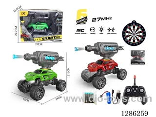 1:16 27MHz RC 6ch 4-wheel rock crawler + RC soft-projectile turret + 10 soft projectiles + 10-round magazine + spotlight (batteries included)