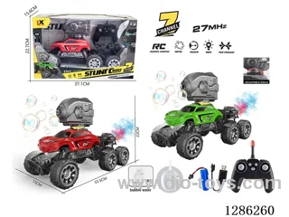 1:16 27MHz RC 7ch 6-wheel rock crawler + RC bubble turret + sprayer + one-button demo + 1 bottle of bubble solution + spotlight + water-filled sprayer bottle (Batteries Included)