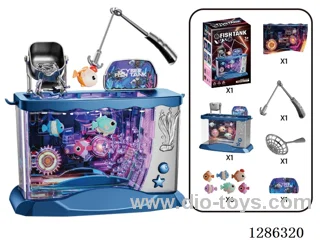 Electric Toy Fish Tank (Blue) with 6 Fish (Random) — Battery Not Included
