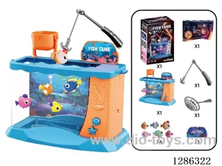 Electric Toy Fish Tank (Light Blue) with 6 Fish (Random) — Battery Not Included