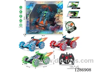2.4G 9ch 1:10 Dual-Controller Stunt Car W L/M/spray (Battery Included) – Assorted Colors: Red, Blue, Green (GCC)