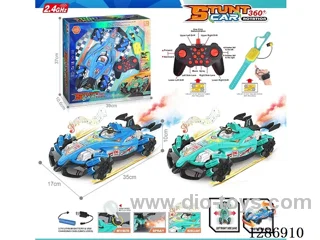 2.4G 1:12 13ch Dual-Remote Control Stunt Car W L/M/spray(Battery Included) – Assorted Colors (Blue, Green) (GCC)