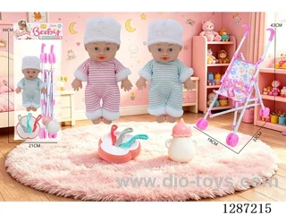 2 mixed 10-inch dolls with 4-voice IC + stroller + bottle + knife, fork, spoon, and plate