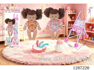 2 mixed 10-inch dolls with 4-voice IC + stroller + bottle + knife, fork, spoon, and plate