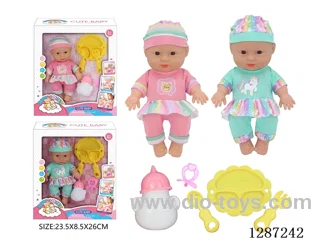 2 mixed 10-Inch Doll Set (Bottle + Pacifier + 3-PCS Tableware Set)
