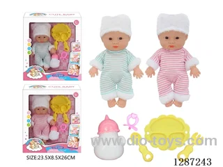 2 mixed 10-Inch Doll Set (Bottle + Pacifier + 3-PCS Tableware Set)