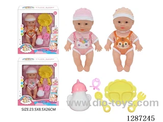 2 mixed 10-Inch Doll Set (Bottle + Pacifier + 3-PCS Tableware Set)