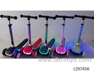 Scooter - Colorful Lights, Lights & Music, Folds in a Second, 4-Level Adjustment - Blue/Black/Red/Pink/Green