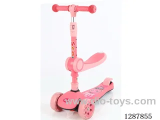 Scooter - 2-Level Seat Adjustment, Lights & Music, Folds in a Second, 4-Level Adjustment, Full-Cover Deck - Pink/Blue/Yellow/Green