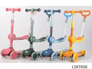 Scooter - 2-position seat adjustment, 3-position handlebar adjustment, lights and music, folds in one second, 4-position height adjustment, fully enclosed deck - Pink/Blue/Yellow/Green