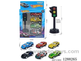 Traffic lights + 4 pull-back tin cars - Cars