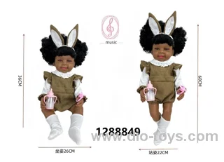 24 inch Black baby doll with IC sound in PVC header bag