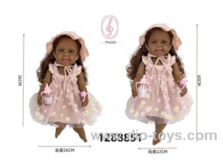 24 inch Black baby doll with IC sound in PVC header bag