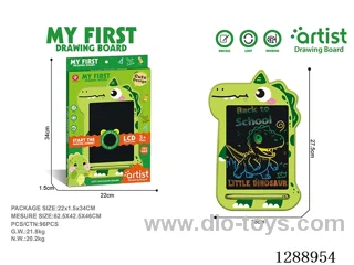 Dinosaur LCD Drawing Board, One-Button Clear, included battery (1 x 3V CR2025 button cell battery)