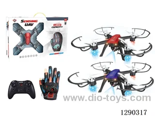 Altitude-Hold Quadcopter (with Handheld and Glove Dual Remote Controls) (Assorted in Red and Blue) included battery