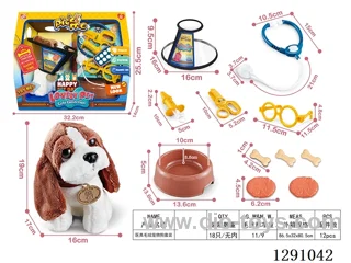 Plush Dog Vet Costume Set - Elizabeth Dog Cage and Dog Bowl
