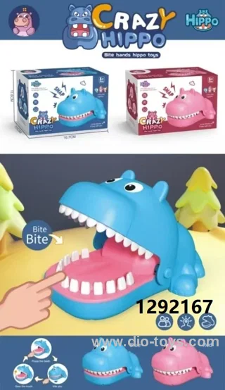 Crazy bitting hippo toy in window box