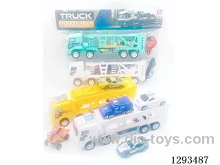 Inertia Police Tractor (white/Yellow/Blue) (includes 4 pull back + 1 free wheel cars + launch pad)