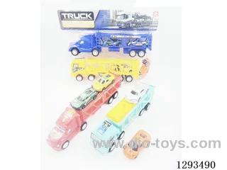 Inertia Tractor (Yellow/Blue) (Red/Blue) (includes 3 pull back + 1 free wheel cars + launch pad)