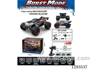 1:10 RC High-Speed Monster Truck (BURST MODE) Red/White or Blue/Orange, with Lights, Included Battery (RTR Version), Fully Eco-Friendly