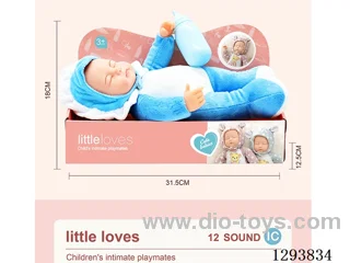Sleeping Baby Doll + 12-Sound IC (includes 3*AG13 batteries), vinyl head, cotton body, 33.5 cm