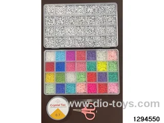 design with 28 fine beads + small polymer clay + 26 English letters (Includes scissors, thread box, and clips.)