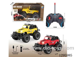 1:12 4ch Off-Road RC Car (Jeep Wrangler) with Front Lights, included battery and USB charger 2 colors