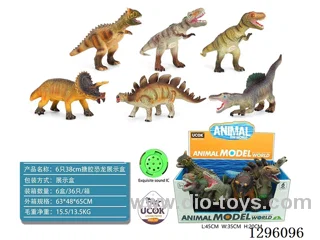6PCS 38 inch Sound-Emitting Vinyl-Coated, Stuffed Dinosaurs