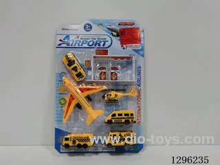 Airport Construction Crew Set: 5 Free Wheel AB-Material Construction Vehicles + Pull-Back Passenger Plane + Gas Station
