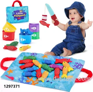Fishing Set: (1 fishing rod + 15 small fish + 5 cups + 1 storage bag) in color box