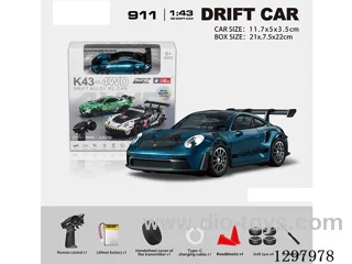 1:43 911 4WD RC Drift Die-Cast Car, 2.4G, Full-Scale (Gyro), Battery Included