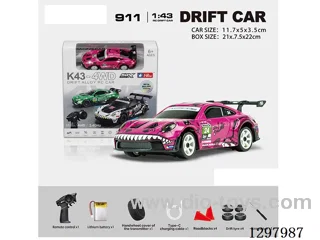 1:43 911 4WD RC Drift Die-Cast Car, 2.4G, Full-Scale (Gyro), Battery Included, Painted