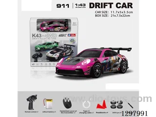 1:43 911 4WD RC Drift Die-Cast Car, 2.4G, Full-Scale (Gyro), Battery Included, Painted